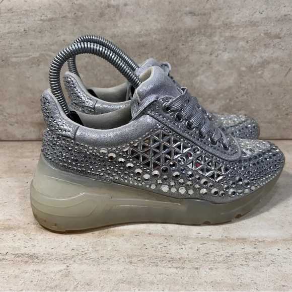 Steve Madden Metallic Silver Studded Sneakers - Picture 3 of 9